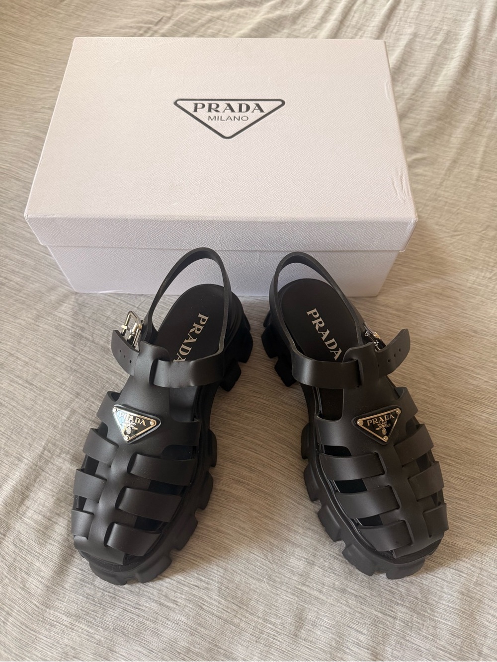 Prada Monolith Size 37 black Rubber Platform Sandals